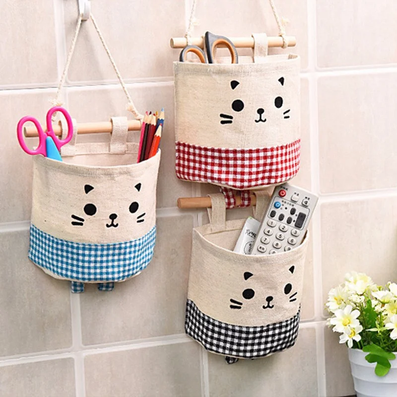 Мультяшная подвесная сумка для хранения из хлопка и льна шкафа настенная