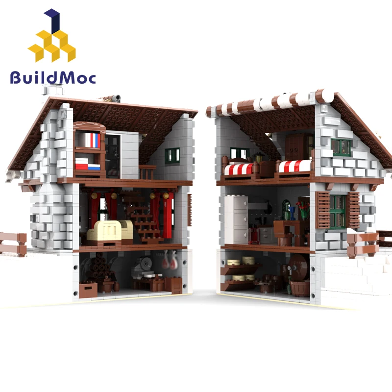 Buildmoc 38793 зимний шале снег школьный курорт рождественские строительные блоки