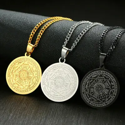

Mens Jewelry Seals of The Archangels Coin Seven Necklace Stainless Steel Pendant