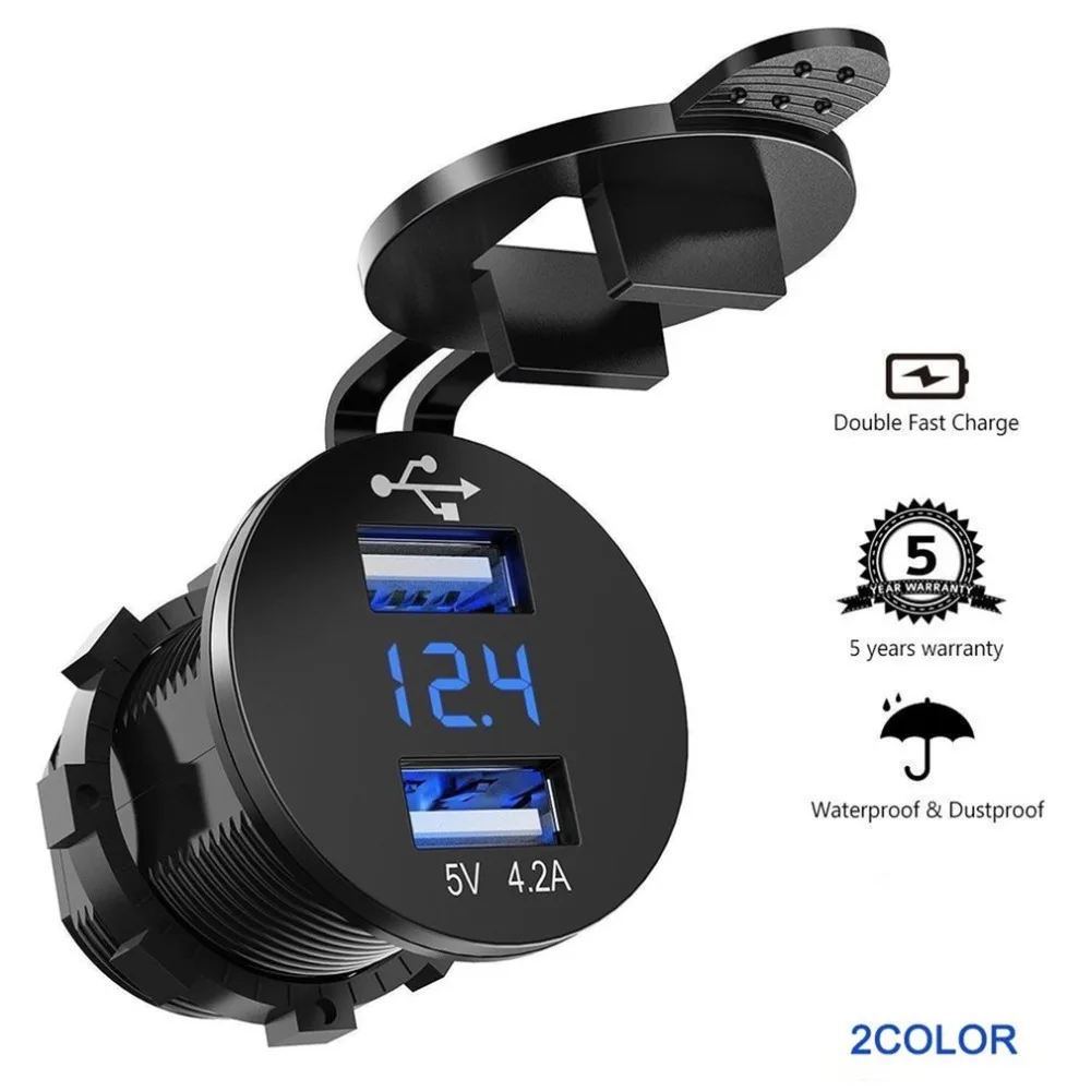 12 V/24 V автомобиль 4.2A Dual USB розетка Напряжение вольт метр судовая Панель Универсальный Мощность разъем