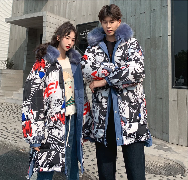 Зимняя длинная куртка Мужская/женская одежда Harajuku ветровка Толстые теплые