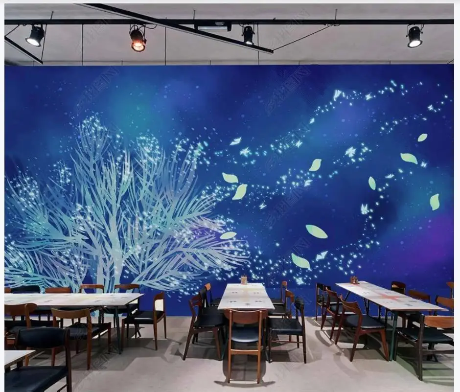 

Пользовательские фото обои для стен 3 d фрески детская комната Ресторан ручная роспись синий лес фон стены бумажные украшения