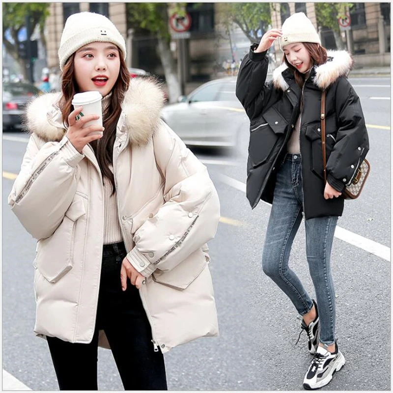 

Hooded Pocket Popular Thick Loose Warm embroidery Outwear Feminino Casaco Casual Coat Parka Jacket Winter Overcoat Fashion R701