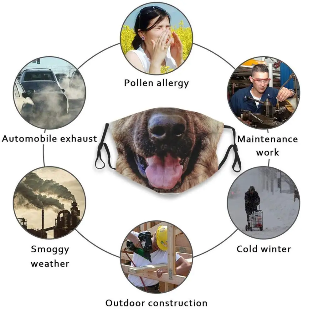 

German Shepherd Face Mask Funny Dog Mouth Design Anti Dust Filter Washable Face Mask Kids For German Shepherd Lover For Fun