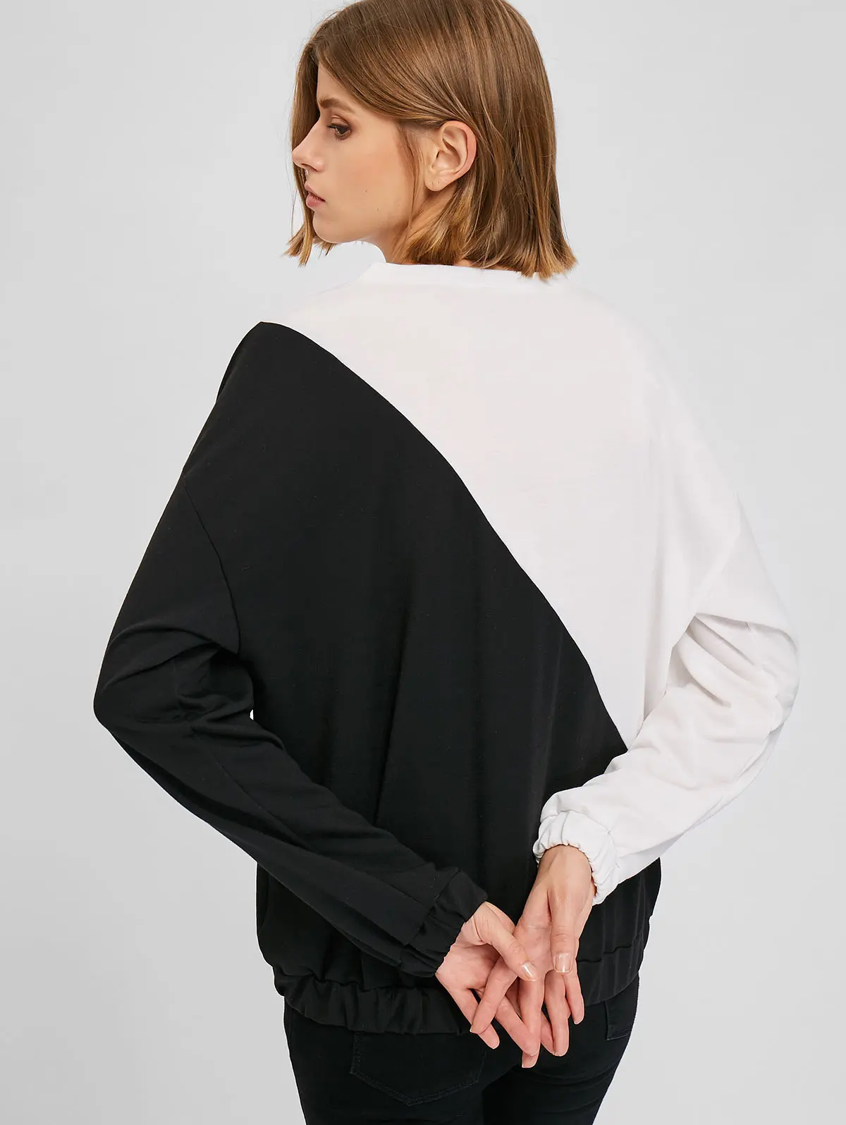 ZAFUL One Size Drop Color Block Sweatshirt Two-Tone Design Elastic Cuffs Edgy Touch Contrasting Sports Pullover Tops Fashion2019 | Женская