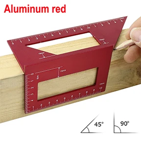 Aluminum red Японский алюминиевый сплав квадратный угол линейки 45 градусов 90 градусов измеритель угломер для многофункционального столярного деревообрабатывающего инструмента - Цвет: Aluminum red