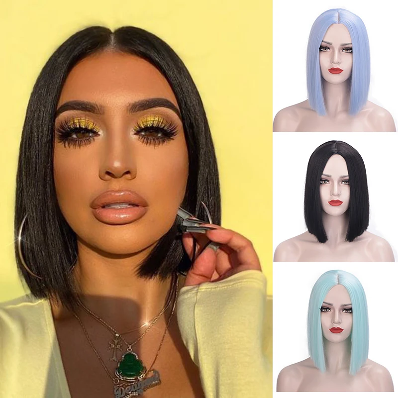 Очаровательные черные/розовые синтетические парики для женщин волосы средней