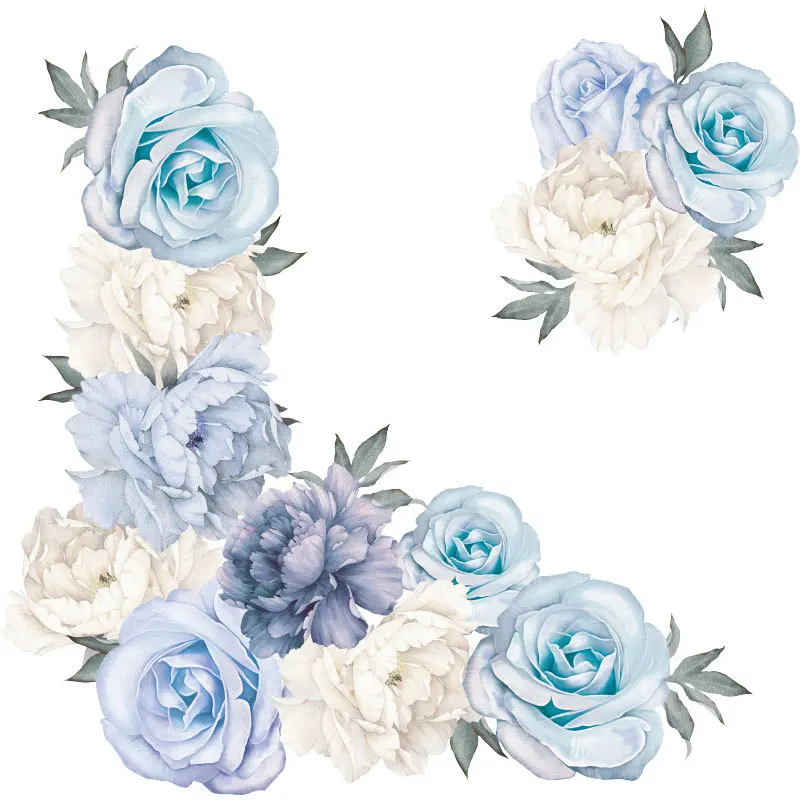 

Light Blue Peony Flower Combination Wall Sticker Home Decoration Background Wall Self-adhesive Wall Sticker