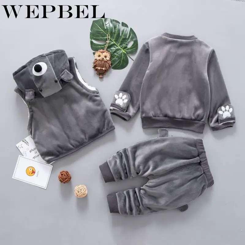 WEPBEL/Детские комплекты одежды для мальчиков и девочек; зимний шерстяной жилет с капюшоном; куртки; брюки; плотные теплые спортивные костюмы; комплекты с брюками