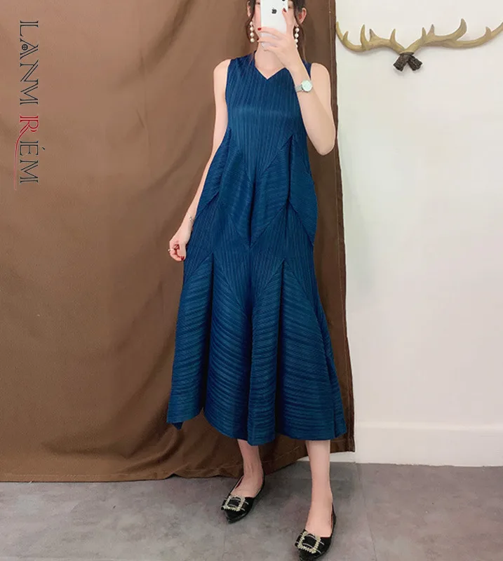 Платье LANMREM женское свободного кроя однотонное плиссированное платье-фонарик