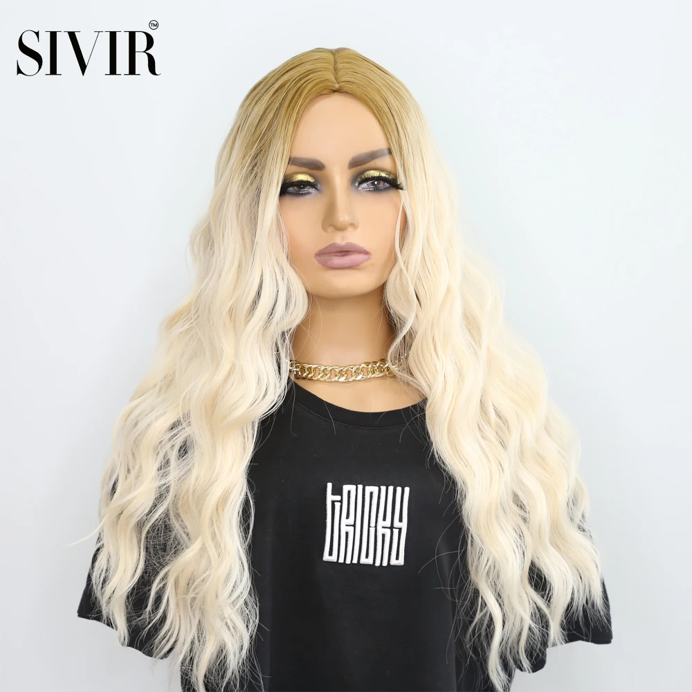 

Sivir Synthetic wigs for Woman White Long Wavy Middle Part hair wig Heat Resistant Fibre Cosplay/Daily/Party