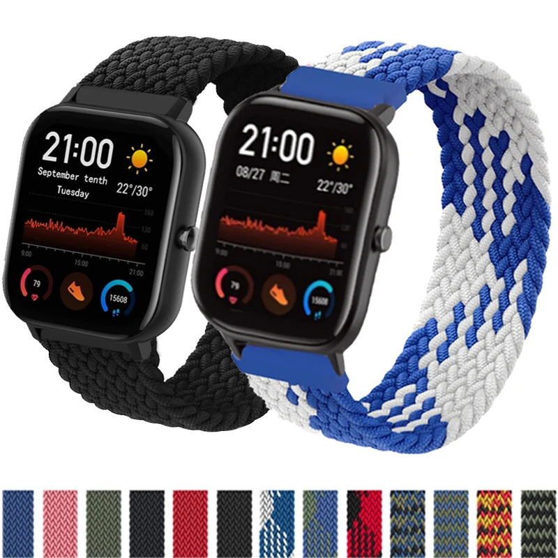 20 мм 22 плетеная соло петля для Amazfit GTS/2/2e/GTS2 Mini/GTR 42 мм/47 мм/GTR2/2e/stratos 2/3 браслет часов