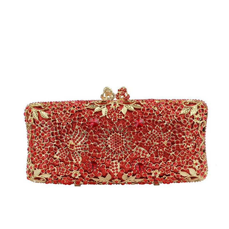 

Female Gold Red Color Crystal Women Evening Bag Clutch Purse Luxury Ladies Rhinestone Party Messenger Handbags Female Wallet