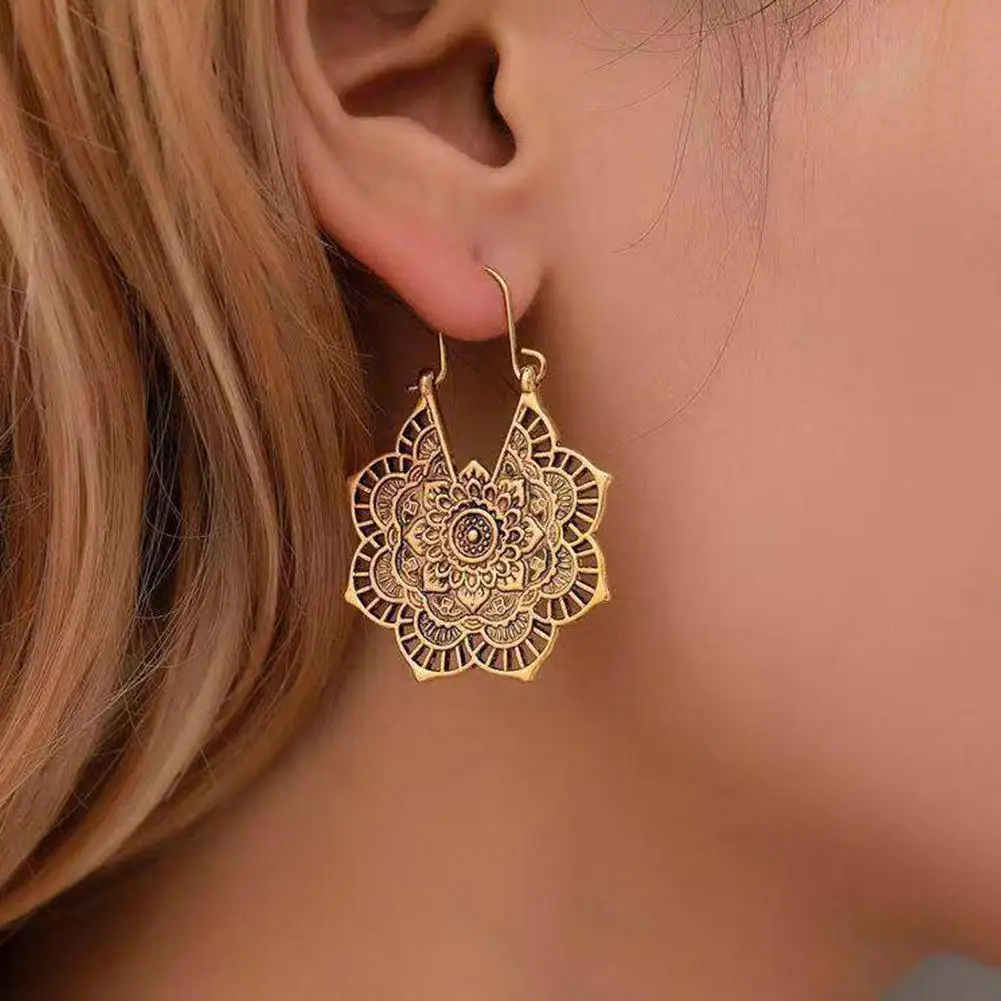 Этнические Висячие серьги для женщин Boho полые Серебристые тона Цыганский