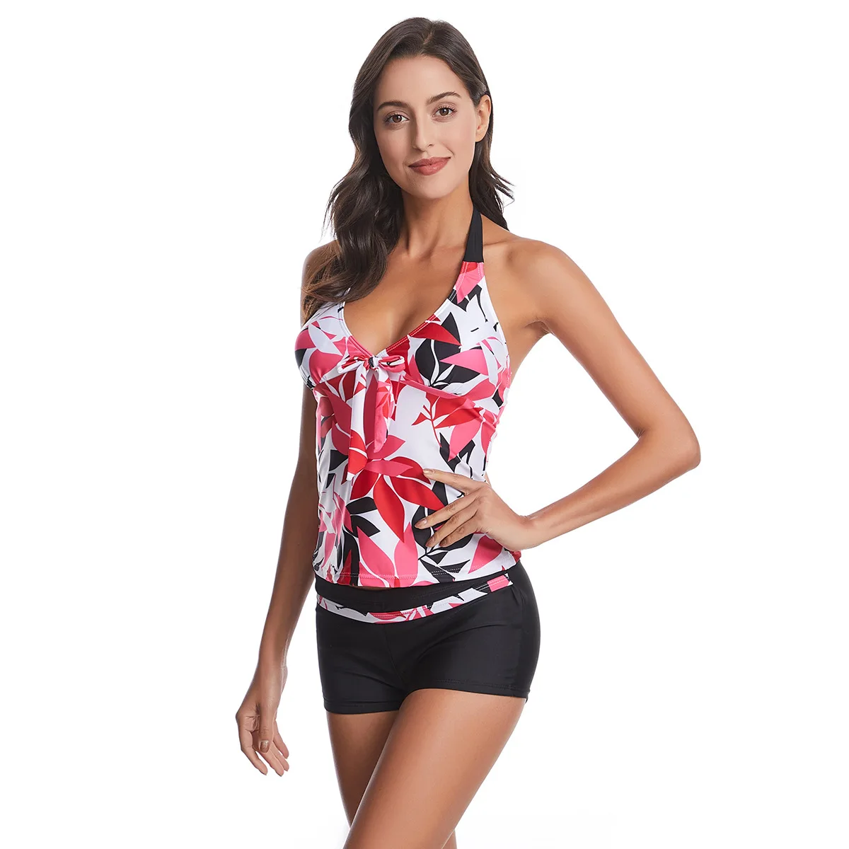 

Plus Size Swimwear Women Vintage Two Piece Swimsuit With Shorts Floral Print Swim Suit Push Up Bathing Suit Women Retro Bikinis