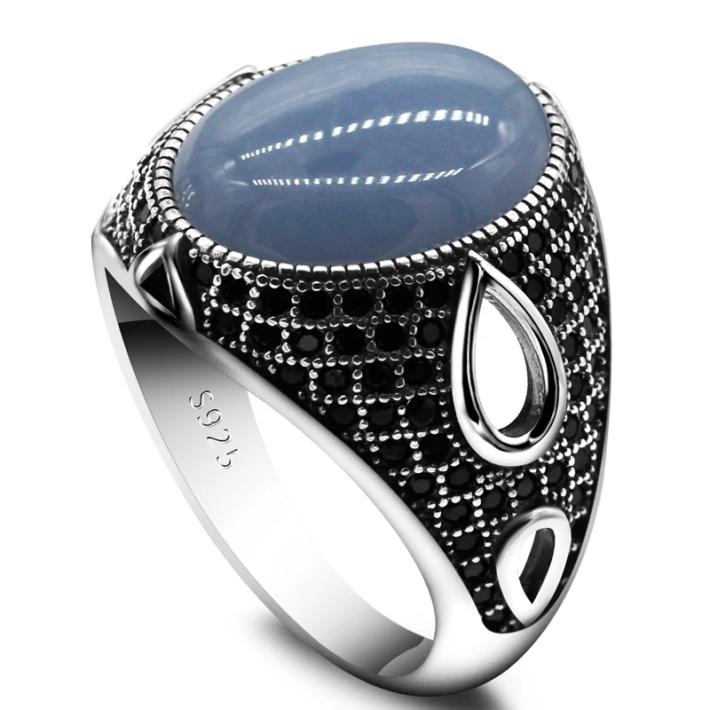 

New Genuine Pure Men's Ring Silver S925 Zircon Retro Turkish Ring Men's Natural Angel Gemstone Turkish Jewelry for Husband Gift