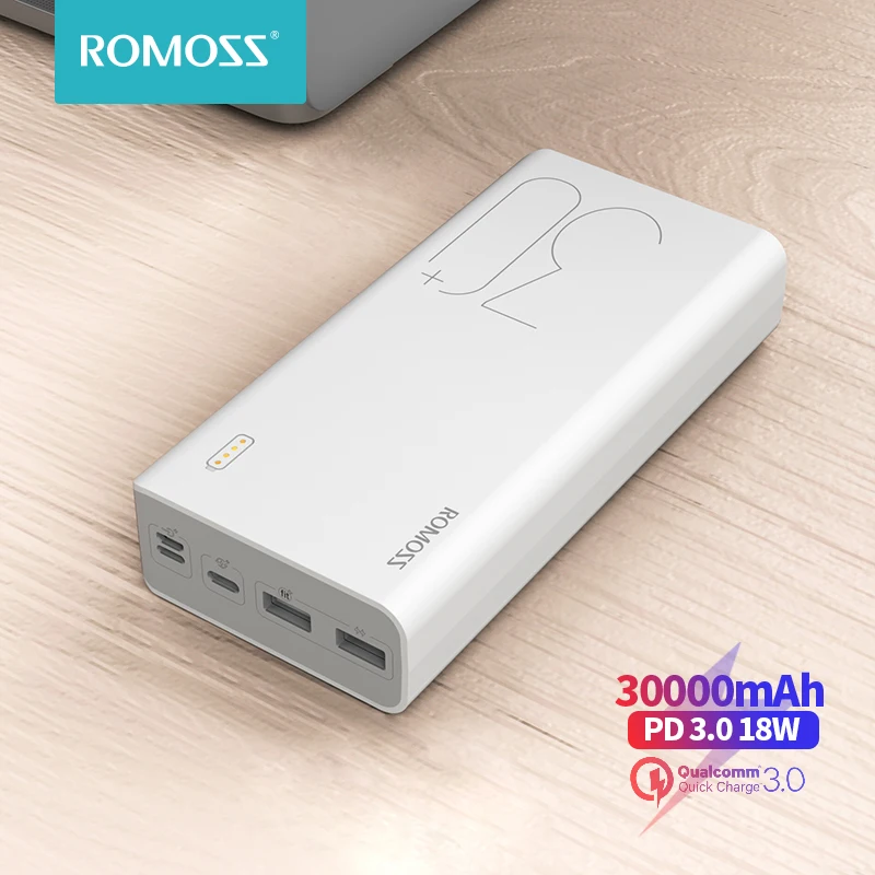 Внешний аккумулятор ROMOSS Sense 8+ ёмкость 30000мАч поддержка быстрой зарядки QC 3.0