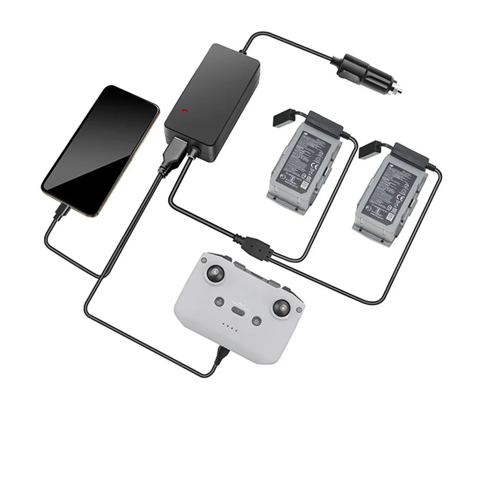 

Battery Charging Hub Split Dual Car Charger for DJI Mavic Air 2 Drone Accessories Battery Remote Control USB Charging Adapter