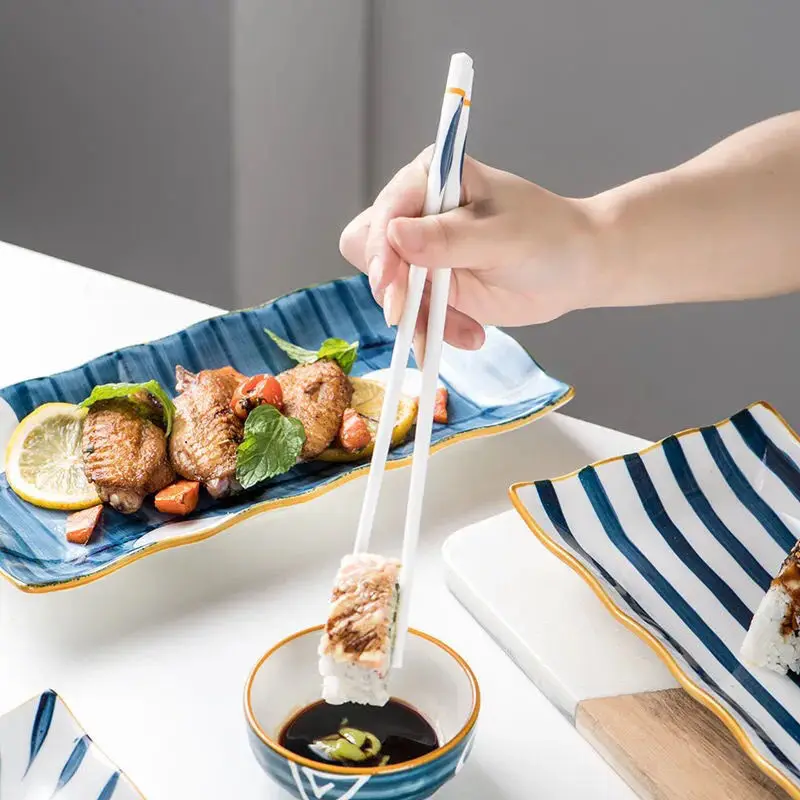 

1 Pair Japanese Style Naruto Ceramics Chopsticks Sushi Food Chopsticks Tableware Resistant Non-slip Reusable Kitchen Tools