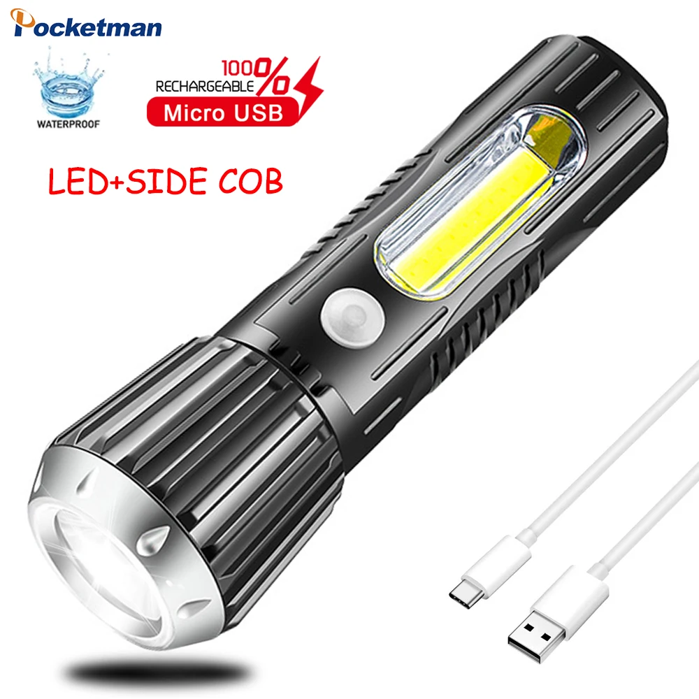 

Светодиодный фонарик лм, COB бокосветильник фонарь, перезаряжаемый через USB фонарик, водонепроницаемый фонарик, портативный фонарик, светиль...