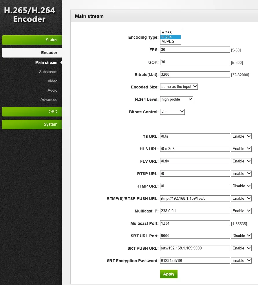 Pаспродажа Мини HDMI H.265/H.264 видео кодировщик для RTMP/RTSP/HTTP/UDP/SRT/ONVIF прямой трансляции