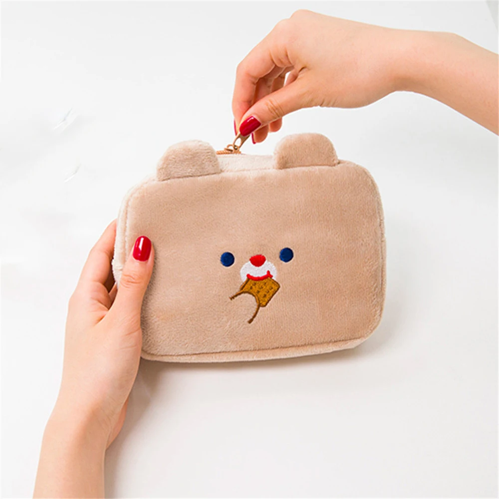 

1pc Cute Plush Makeup Bag Kawaii Stationery Storage Pouch Mobile Phone Charging Cable Data Cables Organizer Office Supplies