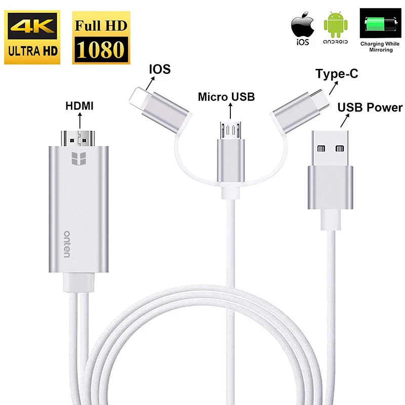 Новый адаптер для кабеля HDMI 3 в 1 1080P освещение/Type C/Micro USB к зеркальному экрану с
