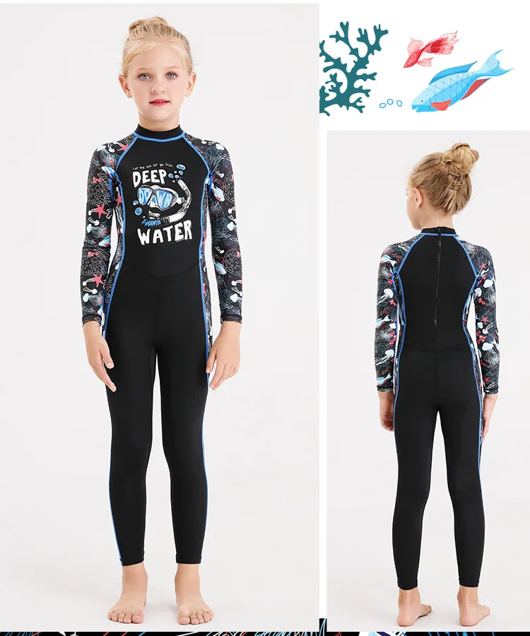 

2020 new children's swimsuit men's one-piece wetsuit long-sleeved swimsuit women's snorkeling sunblock quick-drying hot spring j