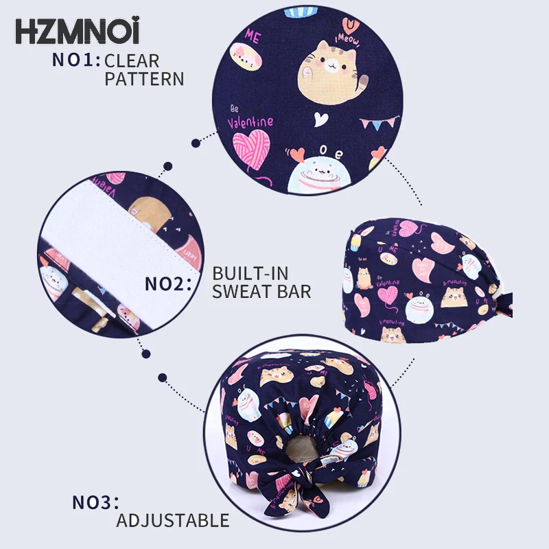 

Cute Cartoon Print Ladies Nurse Cap Surgical Cap Pet Hospital Surgeon Cap Dentist Cap Beauty Salon Chef Dust-proof Scrub Cap