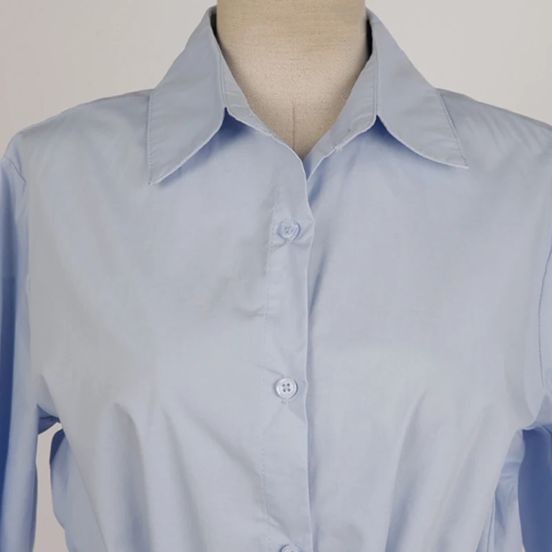 

TWOTWINSTYLE Blue Dress For Women Lapel Three Quarter Sleeve Patchwork Lace Up Loose Plus Size Mini Dresses Female 2021 Clothing