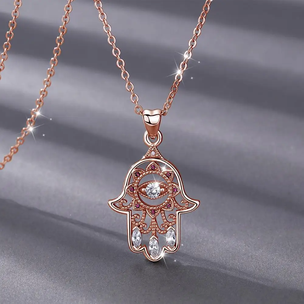 Ожерелье с подвеской Хамса из серебра 925 пробы цвета розового золота|Подвески| |