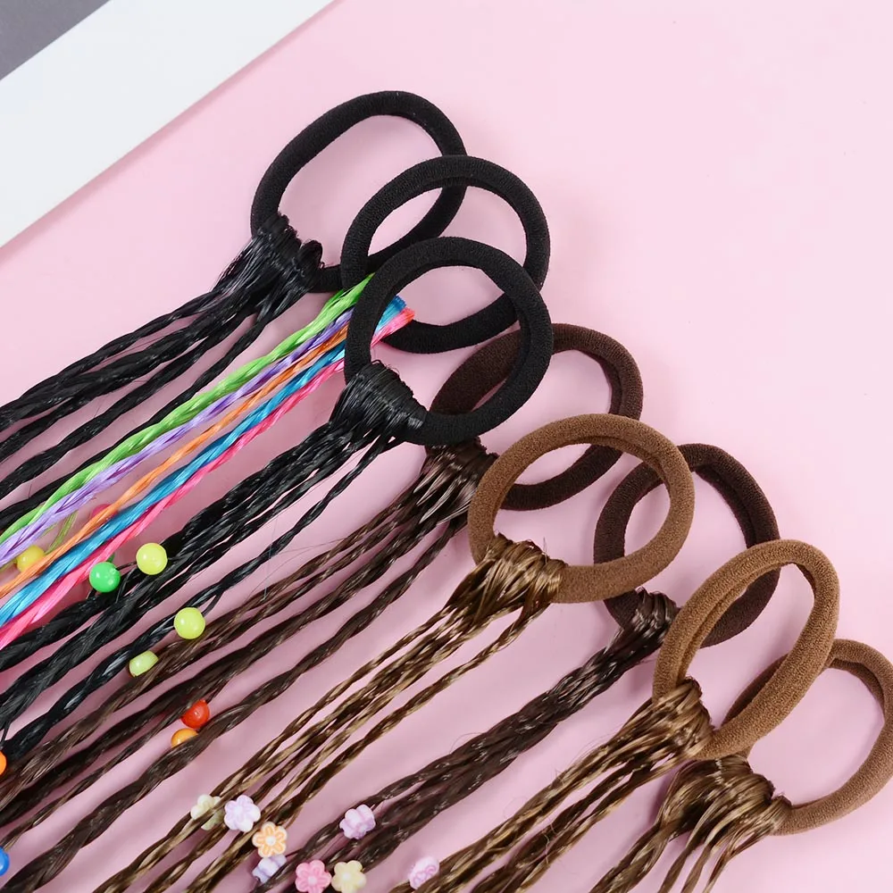 1 шт. красочные парики для девочек хвост искусственные резинки волос украшения