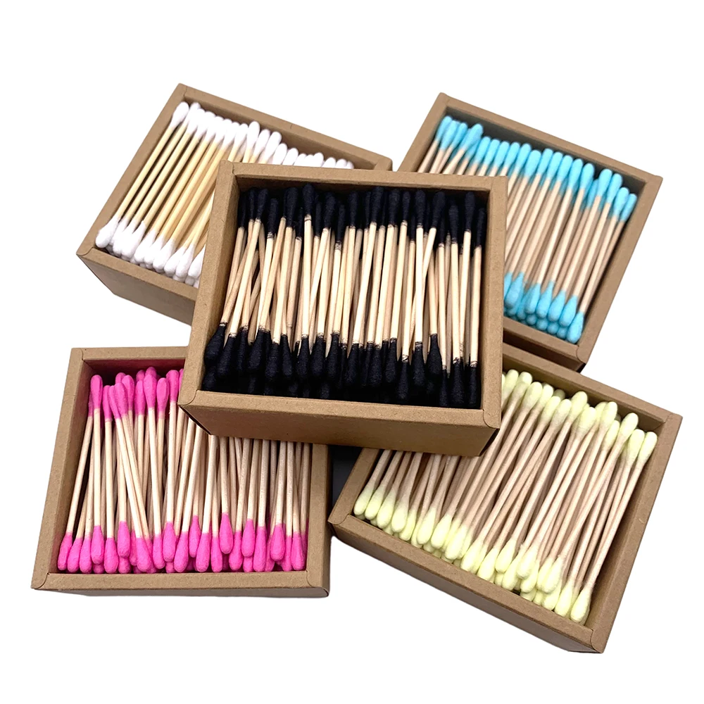 

200PCS/Box Double Head Cotton Swab Bamboo Sticks Cotton Swab Disposable Buds Cotton For Beauty Makeup Nose Ears Cleaning