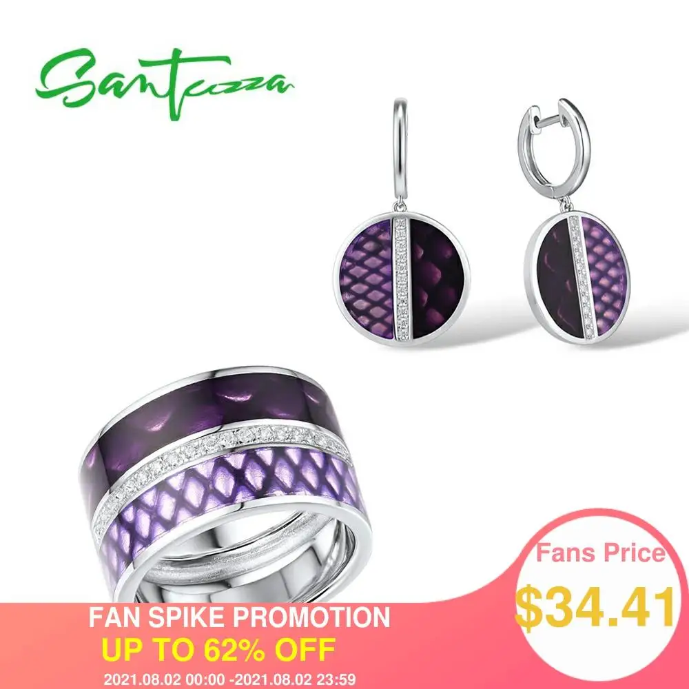 

Набор колец и серег SANTUZZA из серебра 925 пробы с эмалью, Изящные Ювелирные Украшения ручной работы из набор украшений для женщин