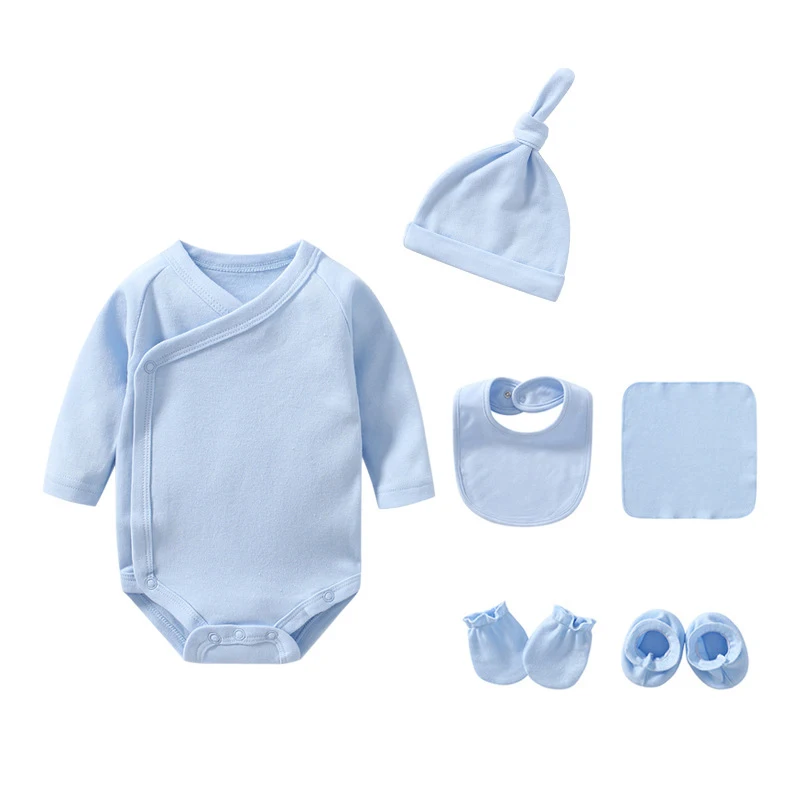 

2022 Baby Girl Clothes Sets Solid 6PCS Cotton Unisex Newborn Baby Boy Clothes Sets Full Sleeve Bodysuits Pajamas Ropa Bebe
