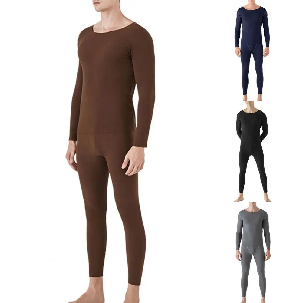 

Men Autumn Winter Seamless Long Sleeve Warm T-shirt Pants Thermal Underwear Set