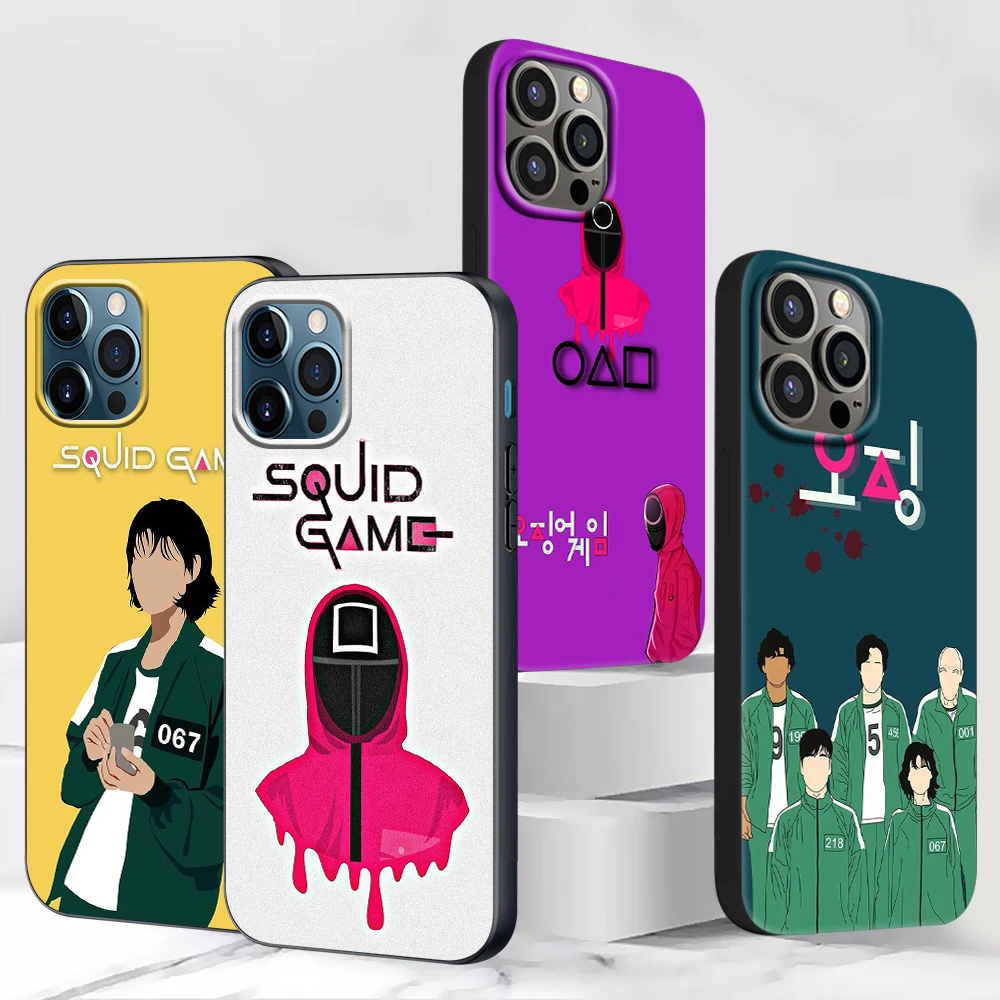 

Squid Game Phone Case For iPhone 13 11 12 Pro Max Casing XR 7 8 + X 6 6S Plus XS 5 5s SE 2020 Black Soft Cover Hot Tv Show Shell