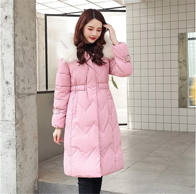 2019 New Autumn winter Medium length Women parka Hooded Outwear Coat Jacket Solid zipper Long sleeve Thick Fashion Cotto