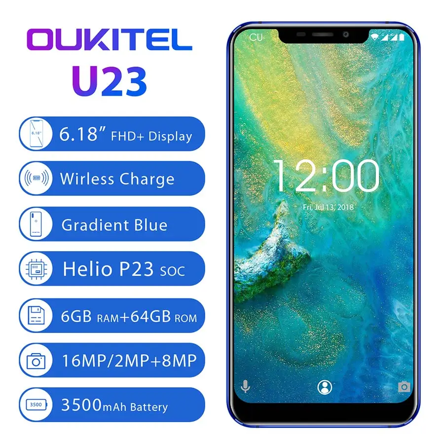 OUKITEL U23 6 18 &quotдисплей Нотч Android 8 1 мобильный телефон MTK6763T Helio P23 Восьмиядерный 6G 64G