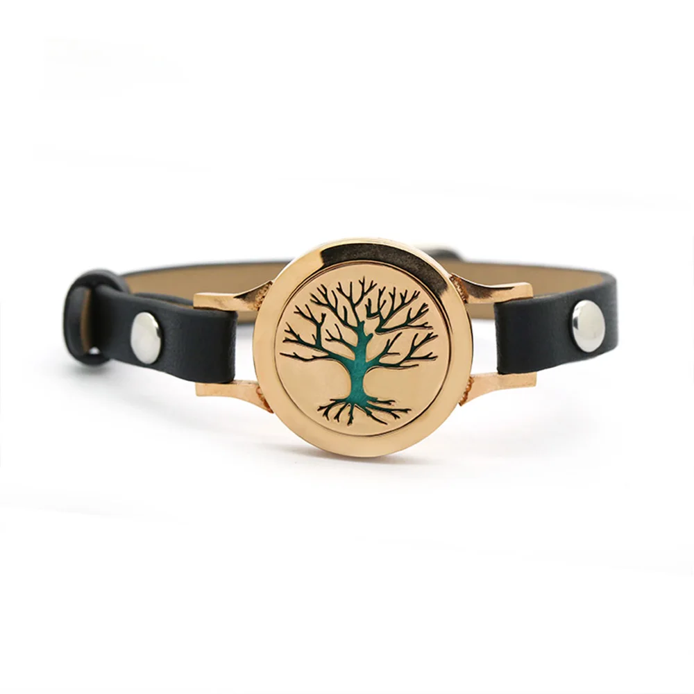 BOFEE Tree Of Life Essential Oil Diffuser Bracelet Magnetic Stainless Steel Aromatherapy Locket Leather 25mm Jewelry | Украшения и