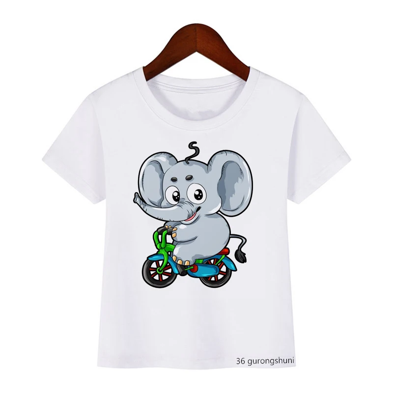 

Kawaii Children T-shirt Funny Bear Rides A Bicycle Cartoon Print T Shirt Summer Boys/girls New Short-sleeved Tops Kids Clothing