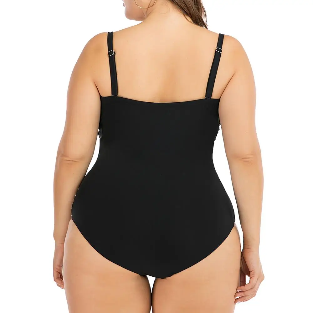 Женский цельный купальник размера плюс винтажный черно-белый монокини с принтом