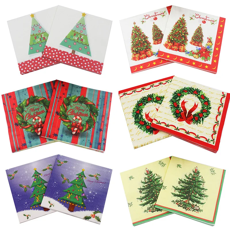 20 шт./лот рождественские украшения венки салфетки бумажные с принтом