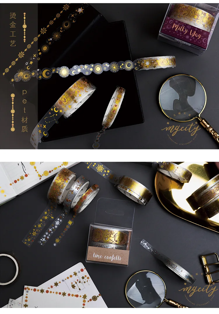 AngelHere Store 3 шт./партия горячее тиснение васи лента Ретро васи лента музыкальная нота галактика звезда узор фольга васи лента DIY материал