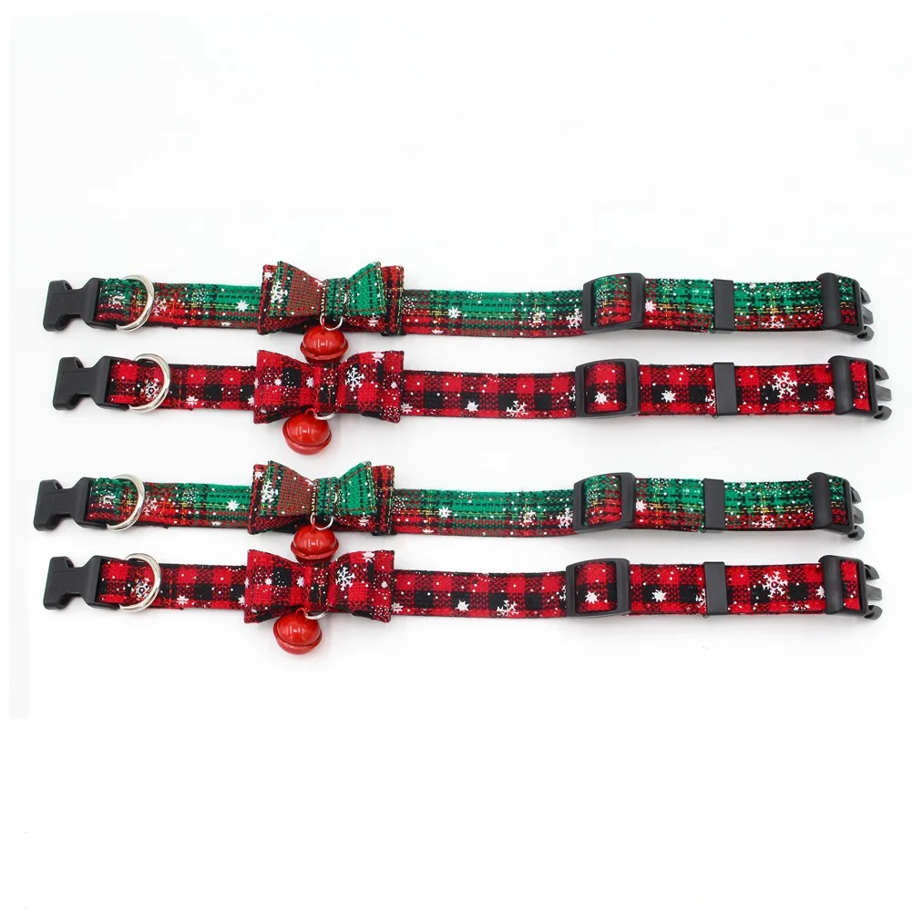 

Pet Collars With Bell Christmas Bow Tie For Dogs Cats Safety Detachable Buckle Puppy Neck Decorative Accessories