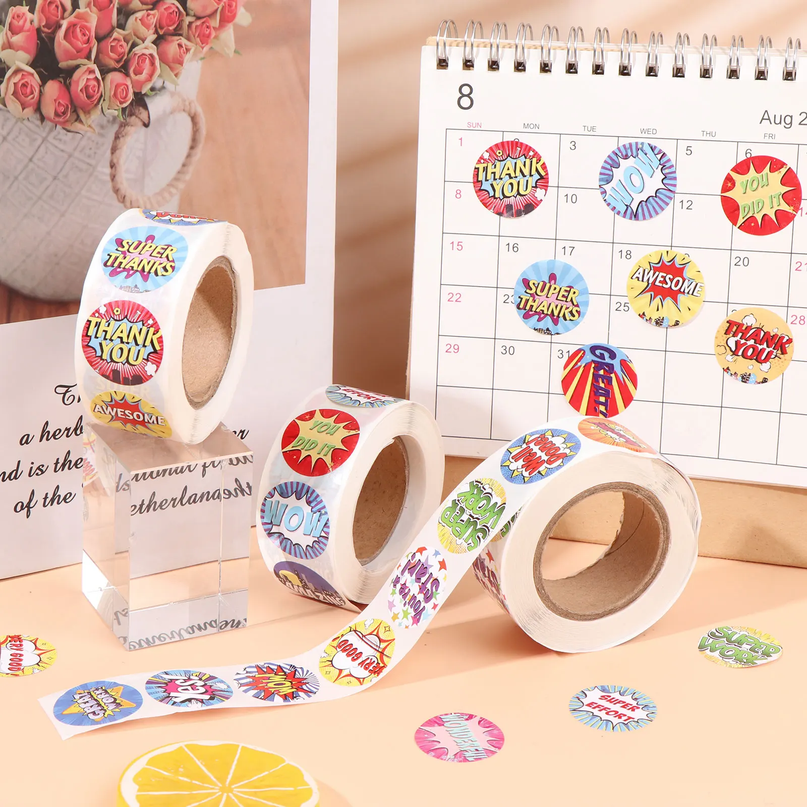 

500pcs Children Reward Stickers Creative School Supplies Reward Cute Star Sticker 3cm Circle Kids Toy Stickers