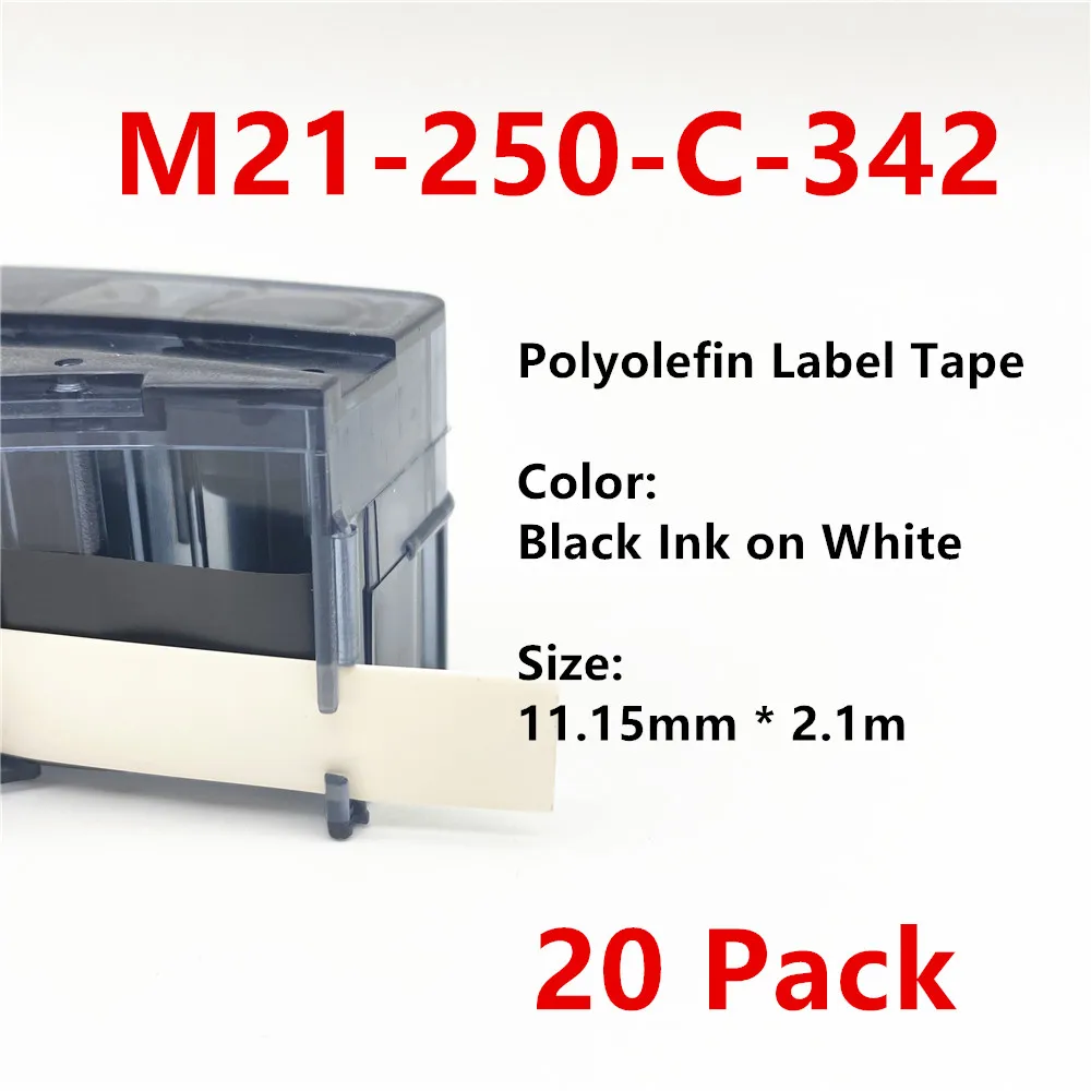 

20PK bmp21 label maker M21-250-C-342 for bmp21 PLUS bmp21 LAB printer Polyolefin label tape label ribbon 11.15mm * 2.1m BK on WT