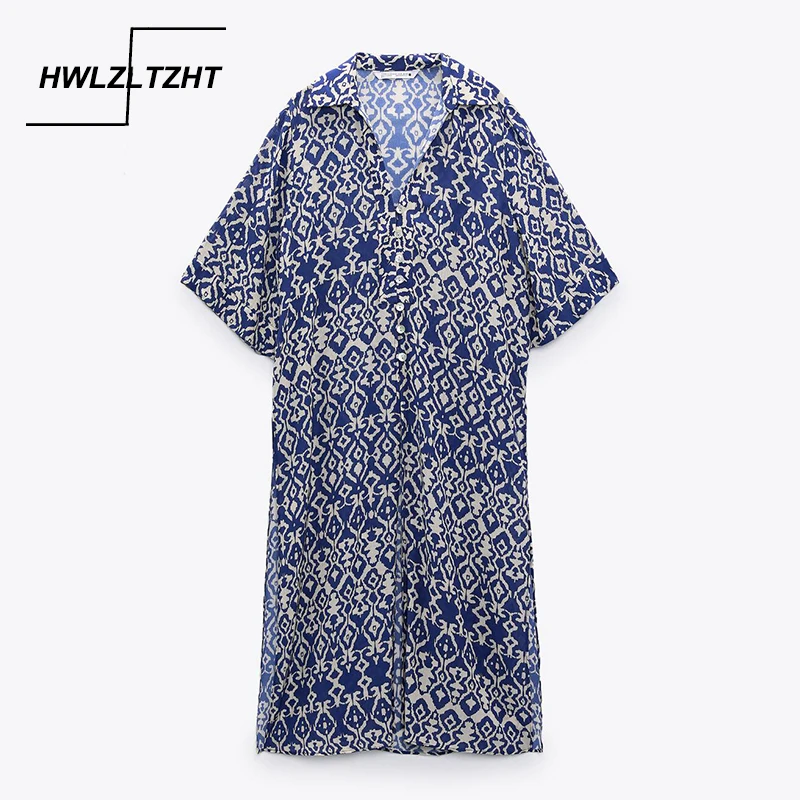 

HWLZLTZHT Print Long Shirt Women Summer Oversized Shirt Woman 2021 Elegant Blouses Women Short Sleeve Loosen Tops Female Kaftan