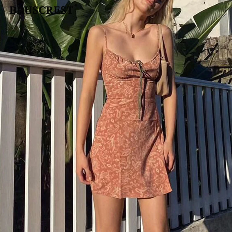 Женское винтажное платье без рукавов Летнее цветочное комбинация в Корейском