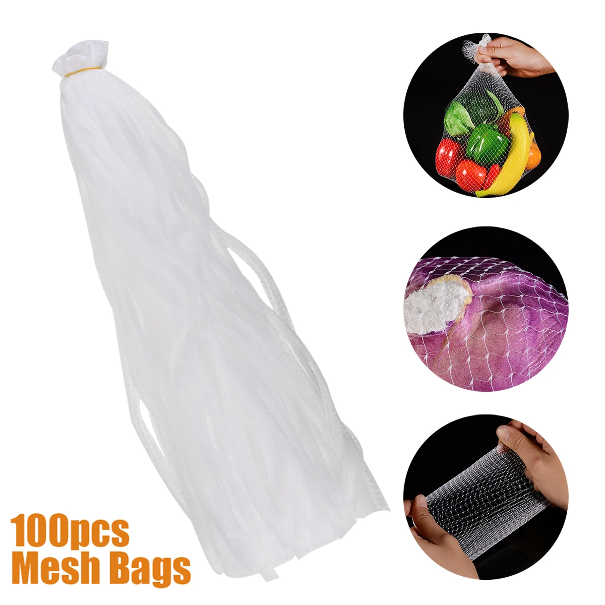 

100pieces Kitchen Fruits Vegetables Storage Mesh Bags Reusable Hanging Bag Grocery Produce Bags Mesh Shopping Tote Bag 60cm